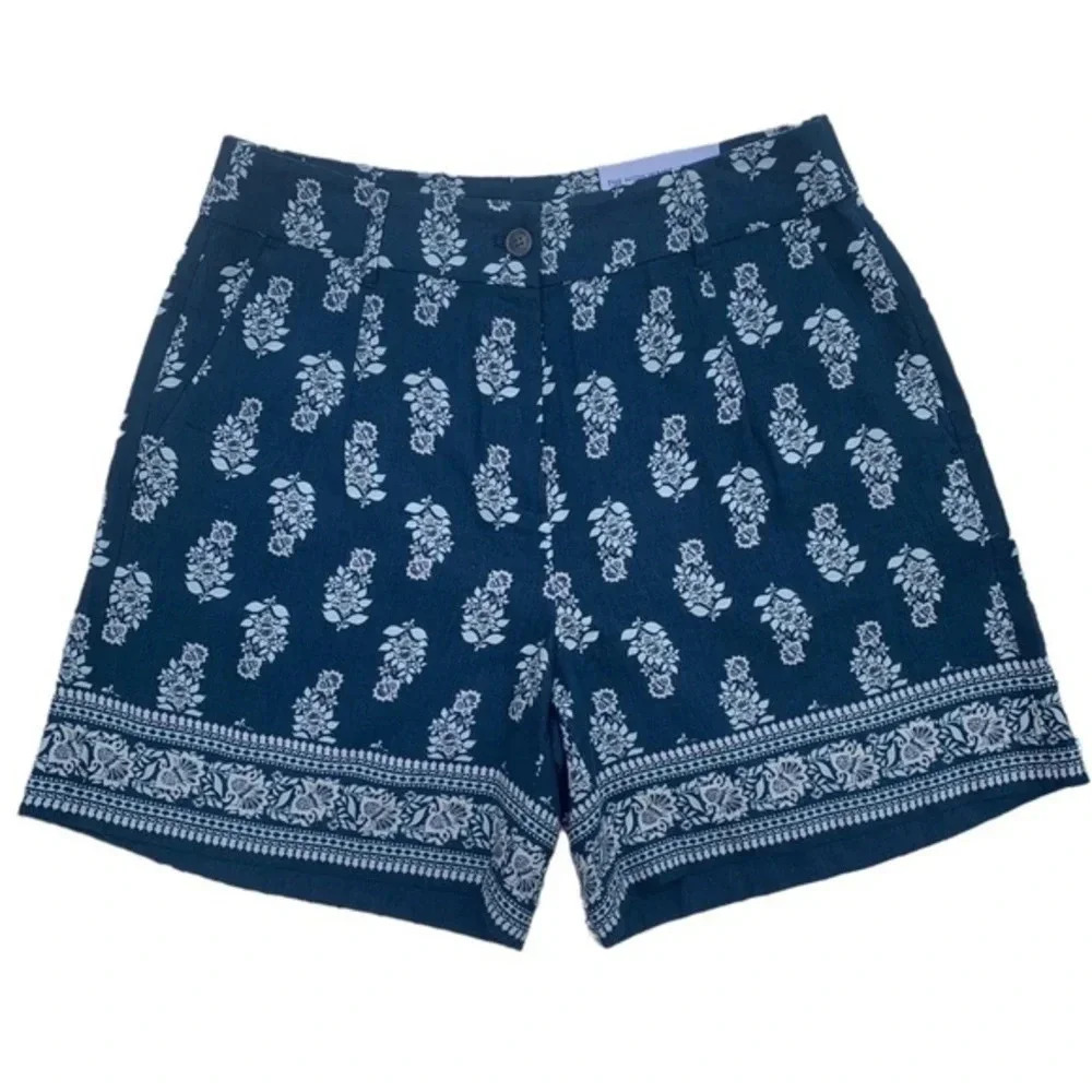 NWT Ann Taylor White Blue Floral High Waist High Rise Shorts Size 6